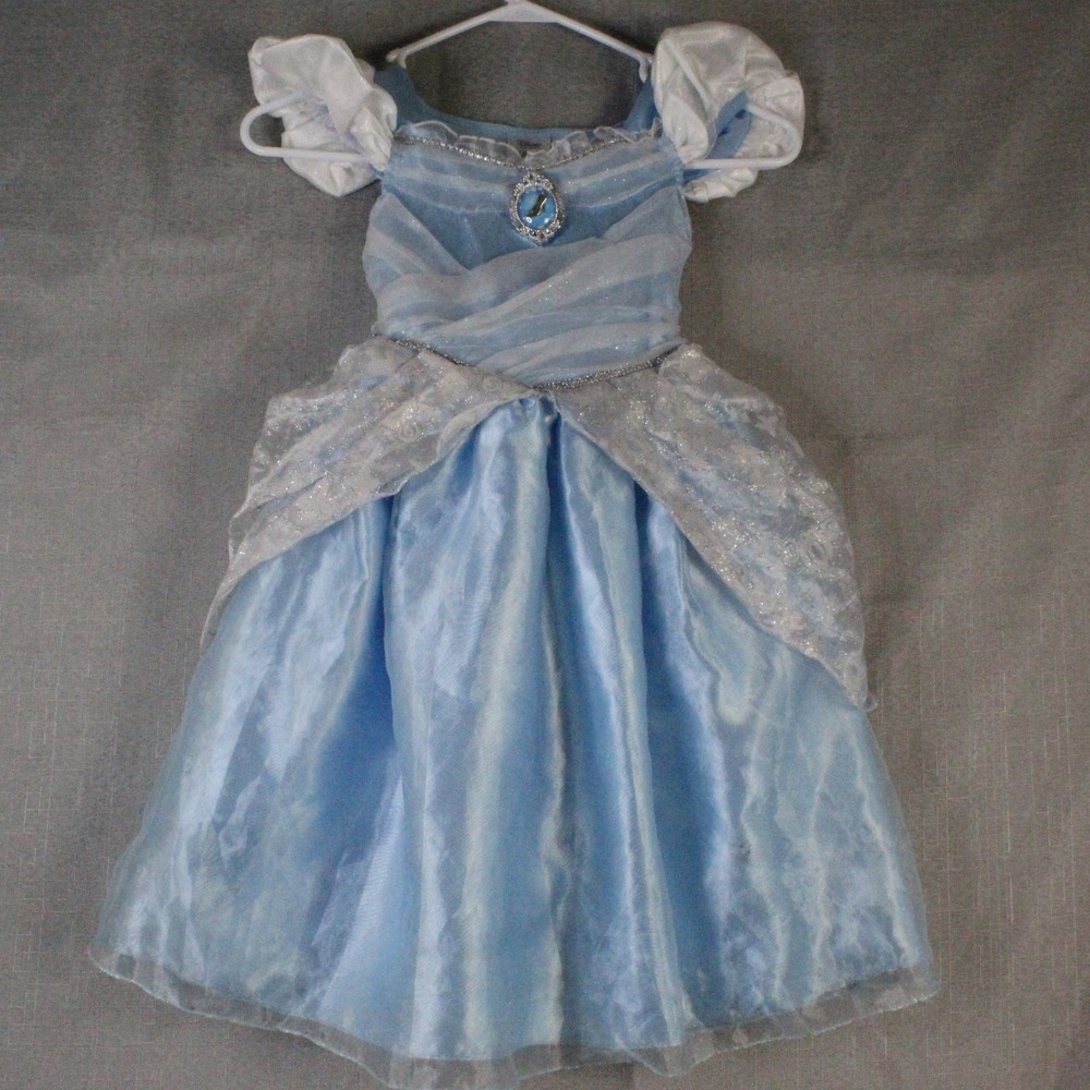 Disney Store Cinderella Costume Dress Size 4 Blue Glitter Princess Cottagecore